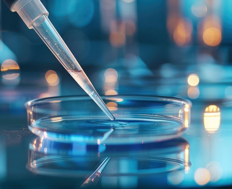 Pipette dropping liquid into petri dish in lab