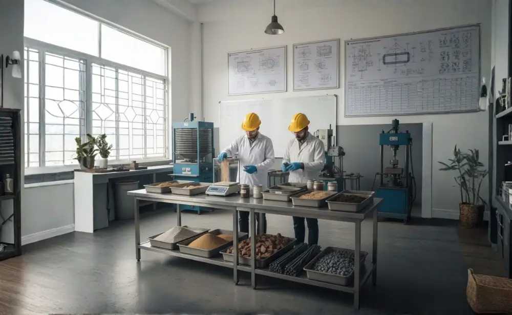 Engineers testing construction materials in lab